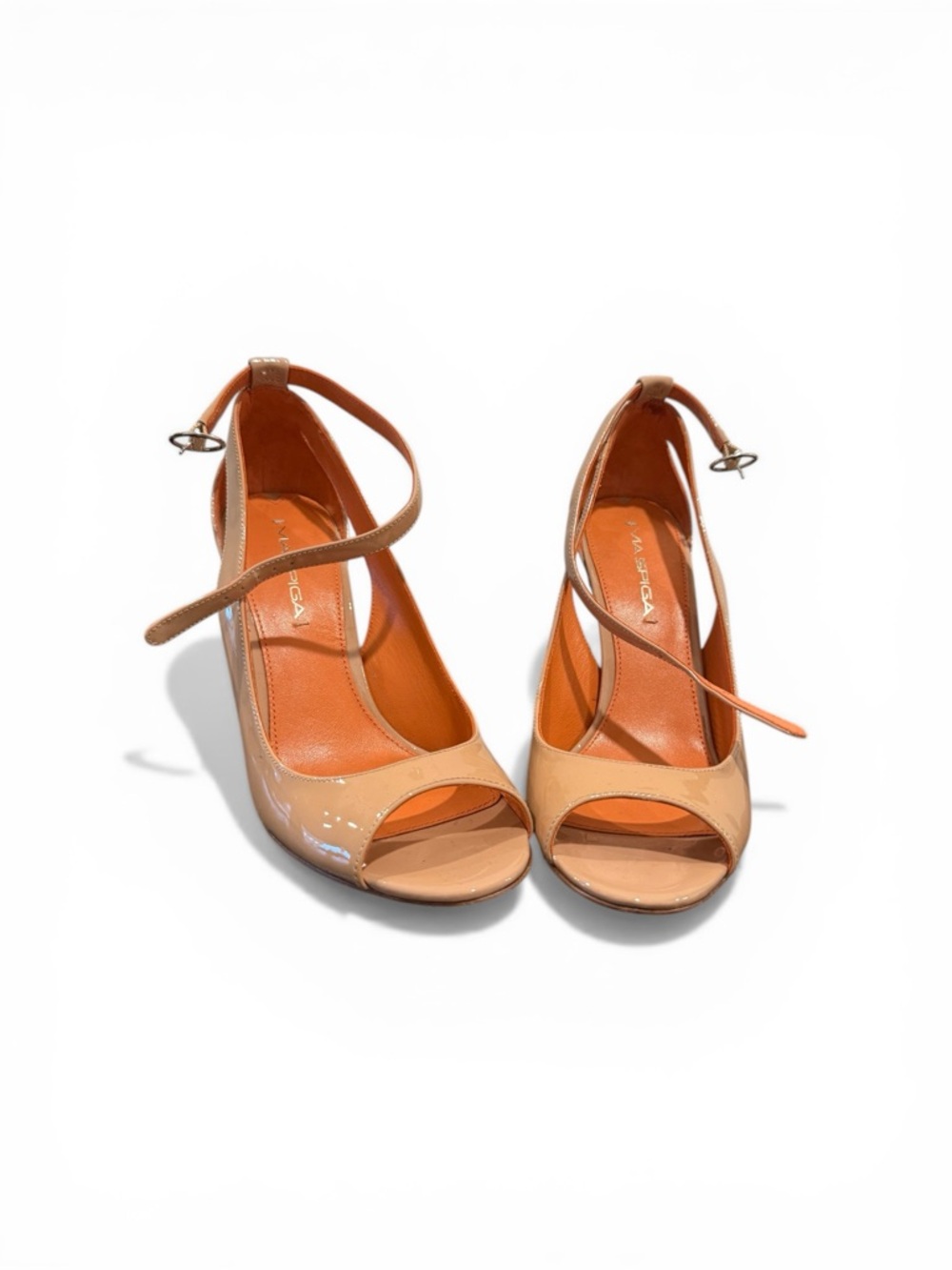 Via Spiga Nude Patent Peep-Toe Ankle-Strap Heels - Picture 2 of 4